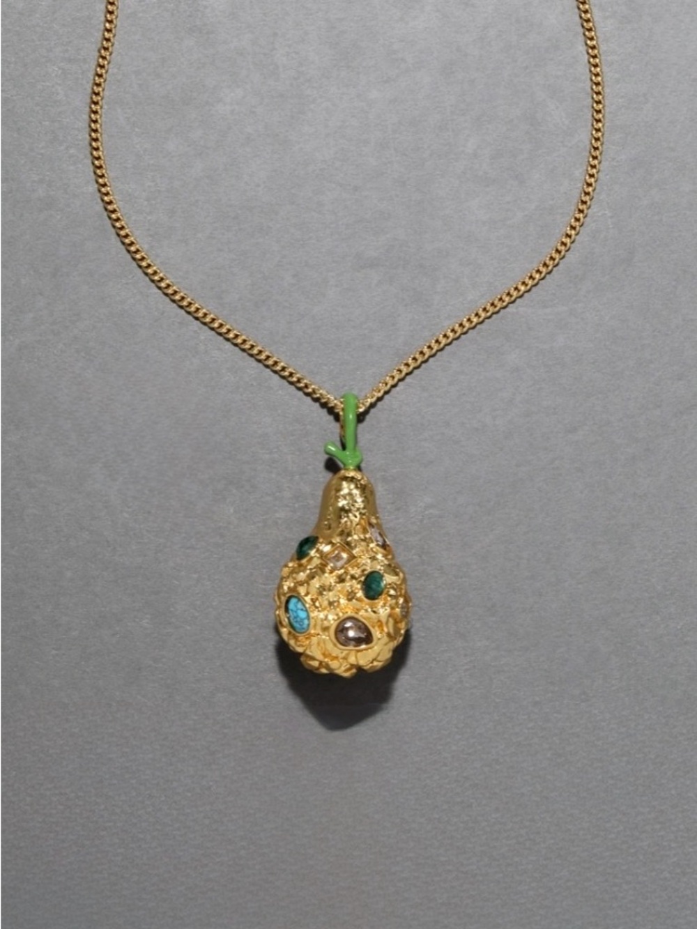 NEW Alexis Bittar Brut Gold Jewel Studded Pear Pendant Necklace JL29 - Picture 2 of 7